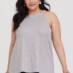 Torrid Tank Top Womens Plus Size 1 Gray Sleeveless Ribbed Halter Neck Goddess